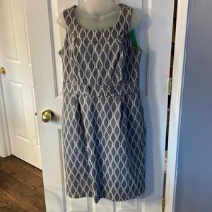 Dressbarn Sleeveless Sz 14 Gray Patterned dress GUC LINED BOX71